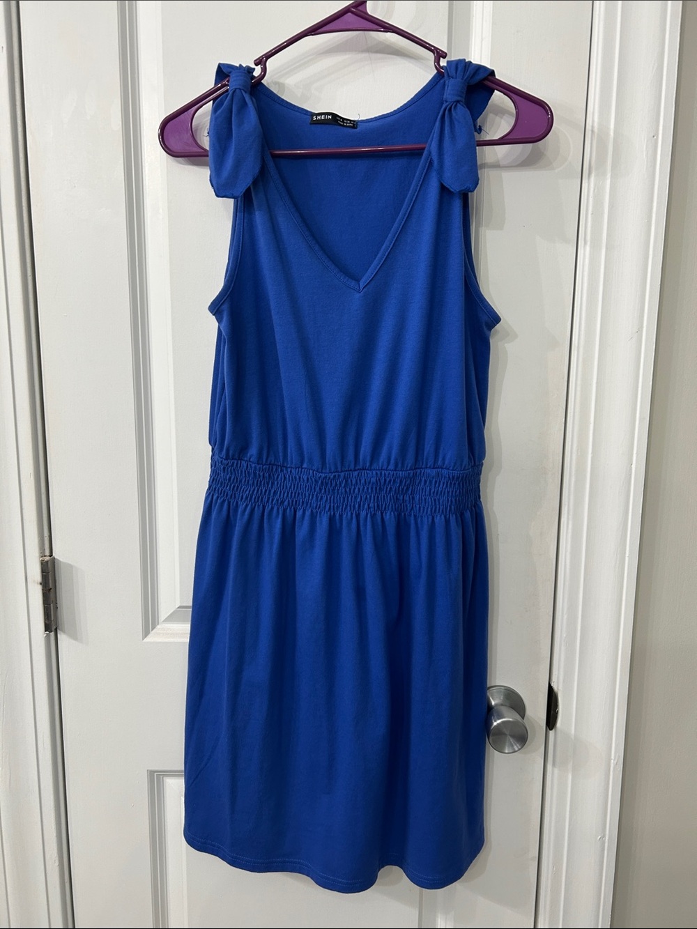 SHEIN Blue Tie-Shoulder V-Neck Dress